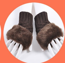 Gloves Female Autumn And Winter Cute Student Ladies Gloves Korean Version Of The Fingerless Arm Sets Of Warm Rabbit Hair Half Finger Gloves