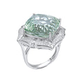 Ins Wind Luxury Crystal Ring Femininity Silver Set With Large Natural Green Crystal.