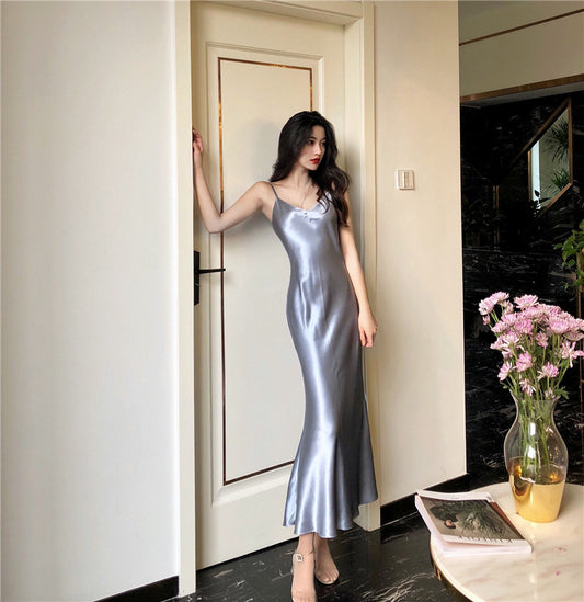 Serena Satin V-neck Mermaid Statement Dress