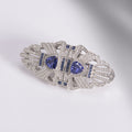 Tansang Blue Vintage Scarf Buckle Neckline Clip 925 Sterling Silver Brooch.
