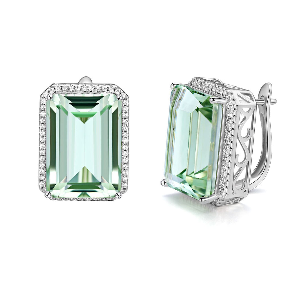 Luxurious And High-grade Natural Green Crystal Earrings, Fashionable Design, S925 Silver.