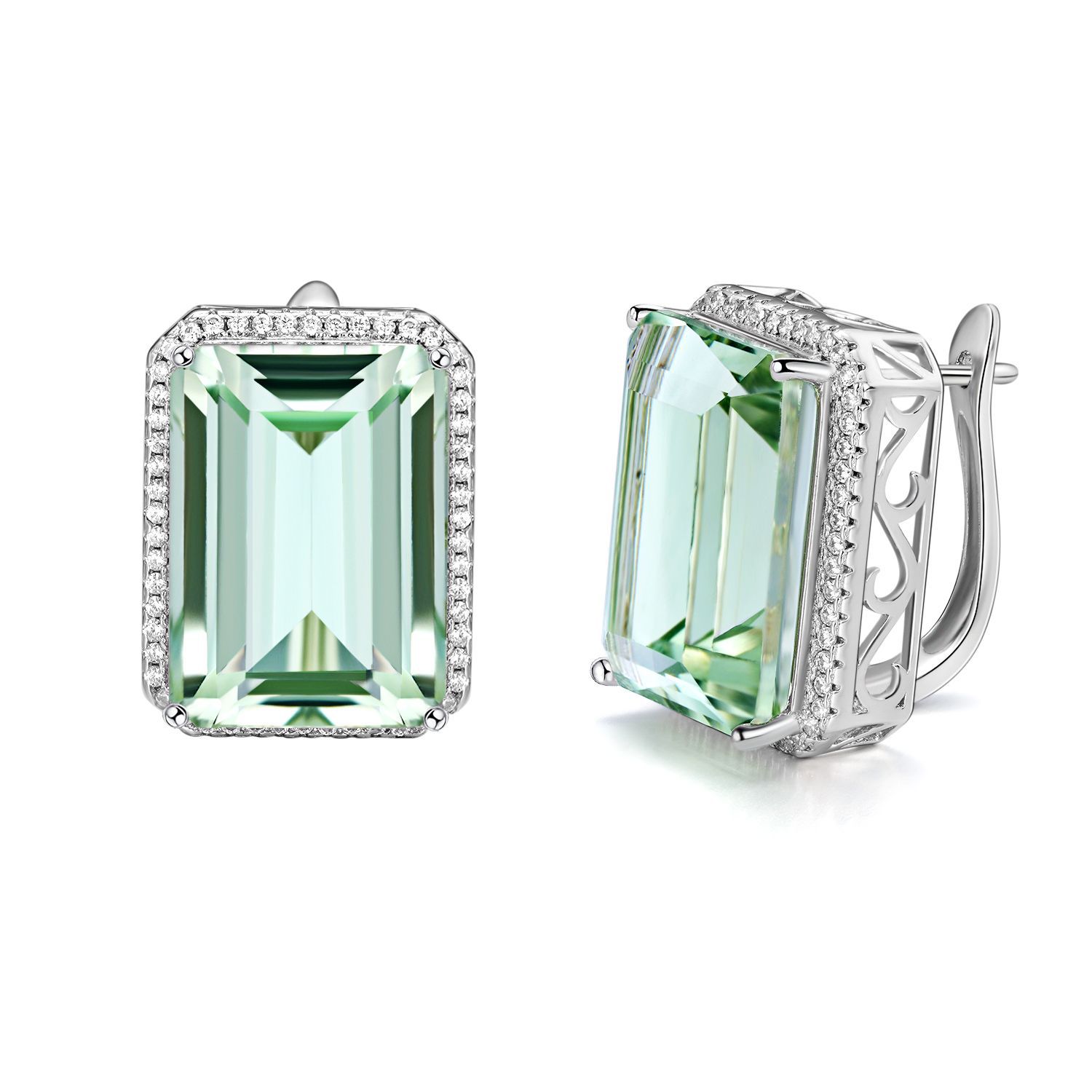 Luxurious And High-grade Natural Green Crystal Earrings, Fashionable Design, S925 Silver.