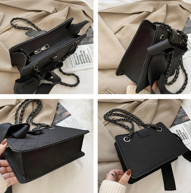 Fashion Silk Scarf One-Shoulder Diamond Chain Bag