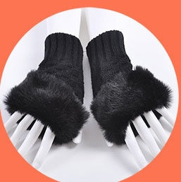 Gloves Female Autumn And Winter Cute Student Ladies Gloves Korean Version Of The Fingerless Arm Sets Of Warm Rabbit Hair Half Finger Gloves