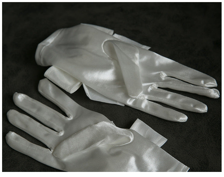 Elegant Pearl Bow Satin Gloves Bridal