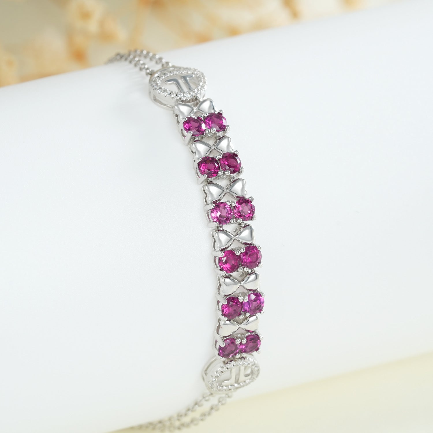S925 Sterling Silver Purple Garnet Bracelet Women Fashion Zircon Light Luxury Jewelry.
