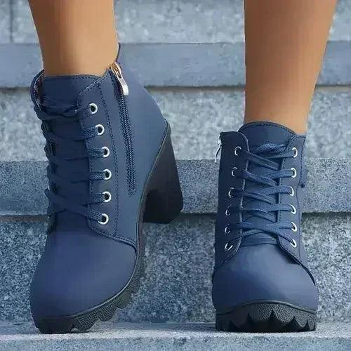 Leopard Print Ankle Boots - Chunky Heel Winter Shoes | Femstylo