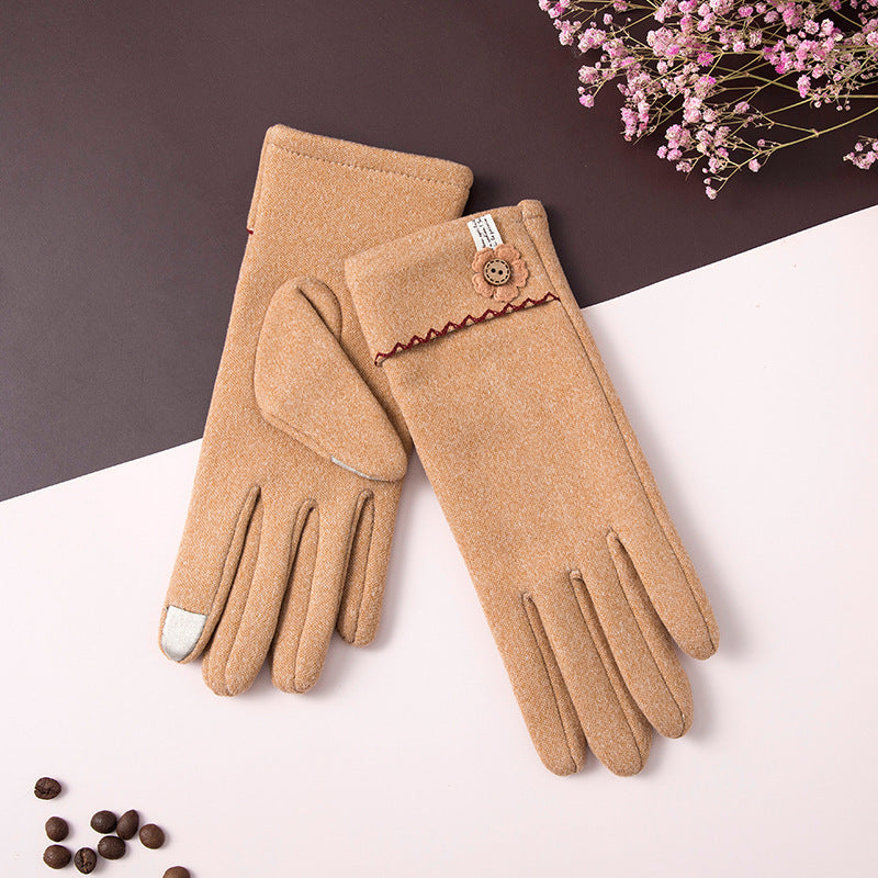 Autumn And Winter Dralon Simple Button Touch Screen Full Finger Gloves Women's Outdoor Riding Gloves Warm Sports Riding (See size chart where applicable)