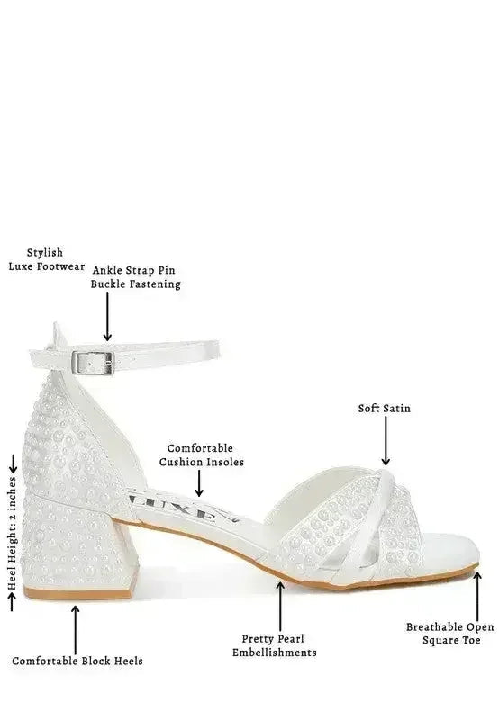 Pearl Bridal Sandals - Low Heel Satin Shoes - Wedding Party Comfort