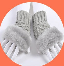 Gloves Female Autumn And Winter Cute Student Ladies Gloves Korean Version Of The Fingerless Arm Sets Of Warm Rabbit Hair Half Finger Gloves