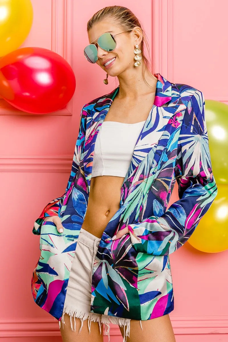 BiBi Thin Satin Tropical Single Blazer