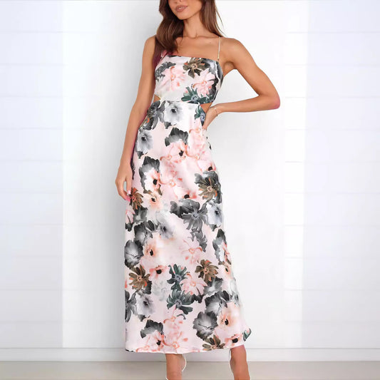 Delicate lace pattern satin dress
