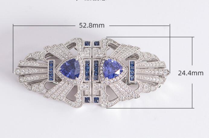 Tansang Blue Vintage Scarf Buckle Neckline Clip 925 Sterling Silver Brooch.