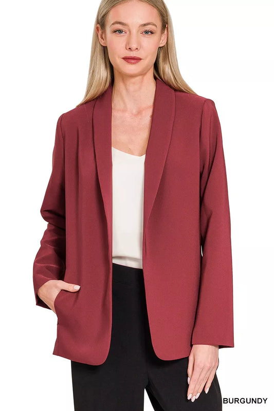 Zenana Woven Long Sleeve Blazer With Lining