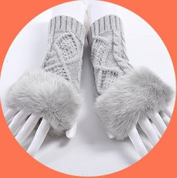 Gloves Female Autumn And Winter Cute Student Ladies Gloves Korean Version Of The Fingerless Arm Sets Of Warm Rabbit Hair Half Finger Gloves