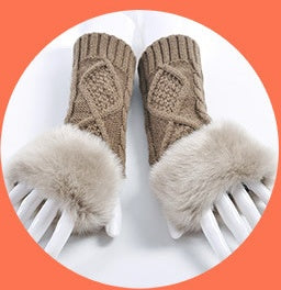 Gloves Female Autumn And Winter Cute Student Ladies Gloves Korean Version Of The Fingerless Arm Sets Of Warm Rabbit Hair Half Finger Gloves