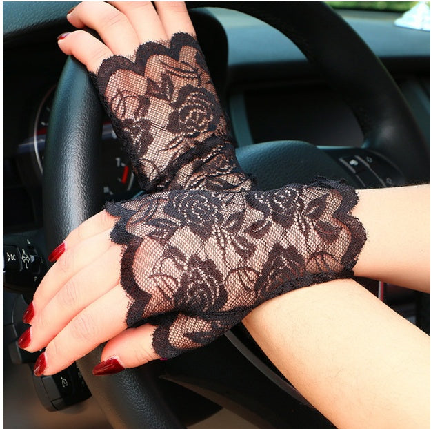 Summer Women's Thin Lace Half Finger Sun Protection Gloves