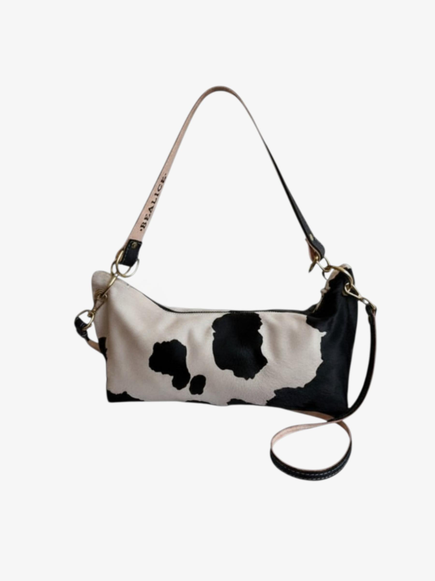 Blair Shoulder Bag, Cow Print-Black