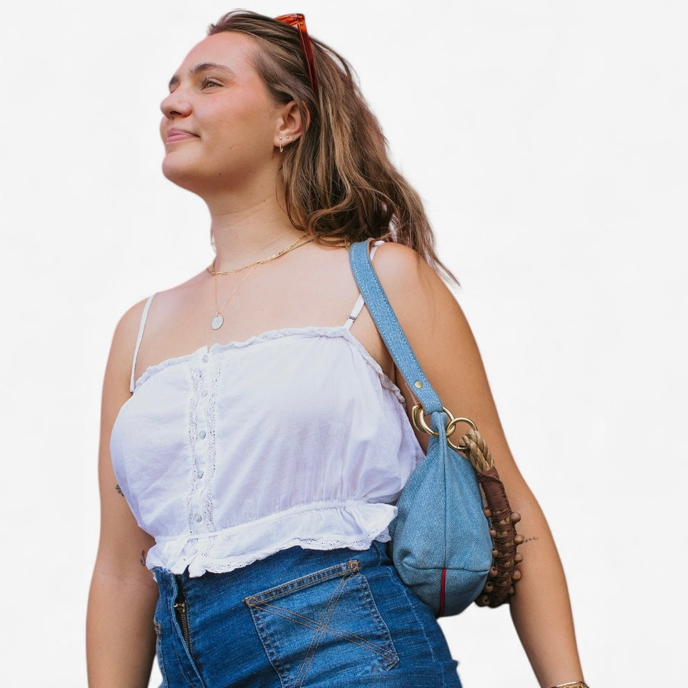 Blair Shoulder Bag, Denim Printed Leather
