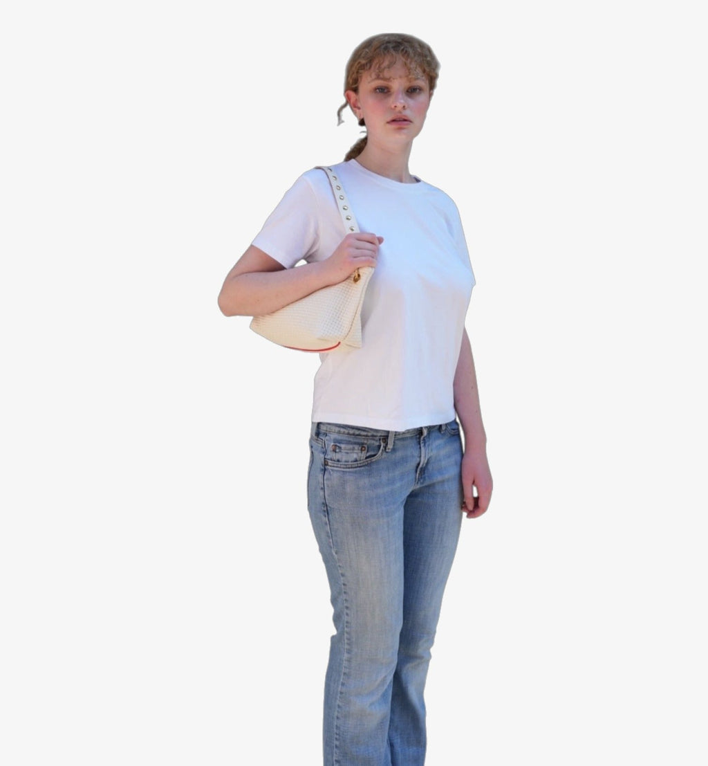 Blair Shoulder Bag, Cream Embossed Leather