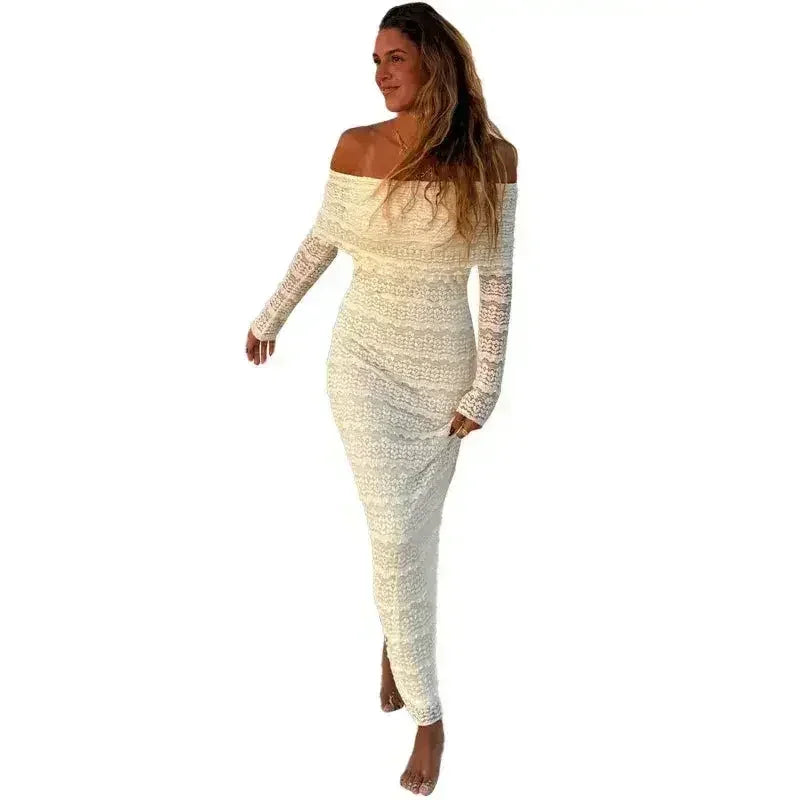 25 Edition – Elegant Off-Shoulder Lace Maxi Dress (Socialite Style)