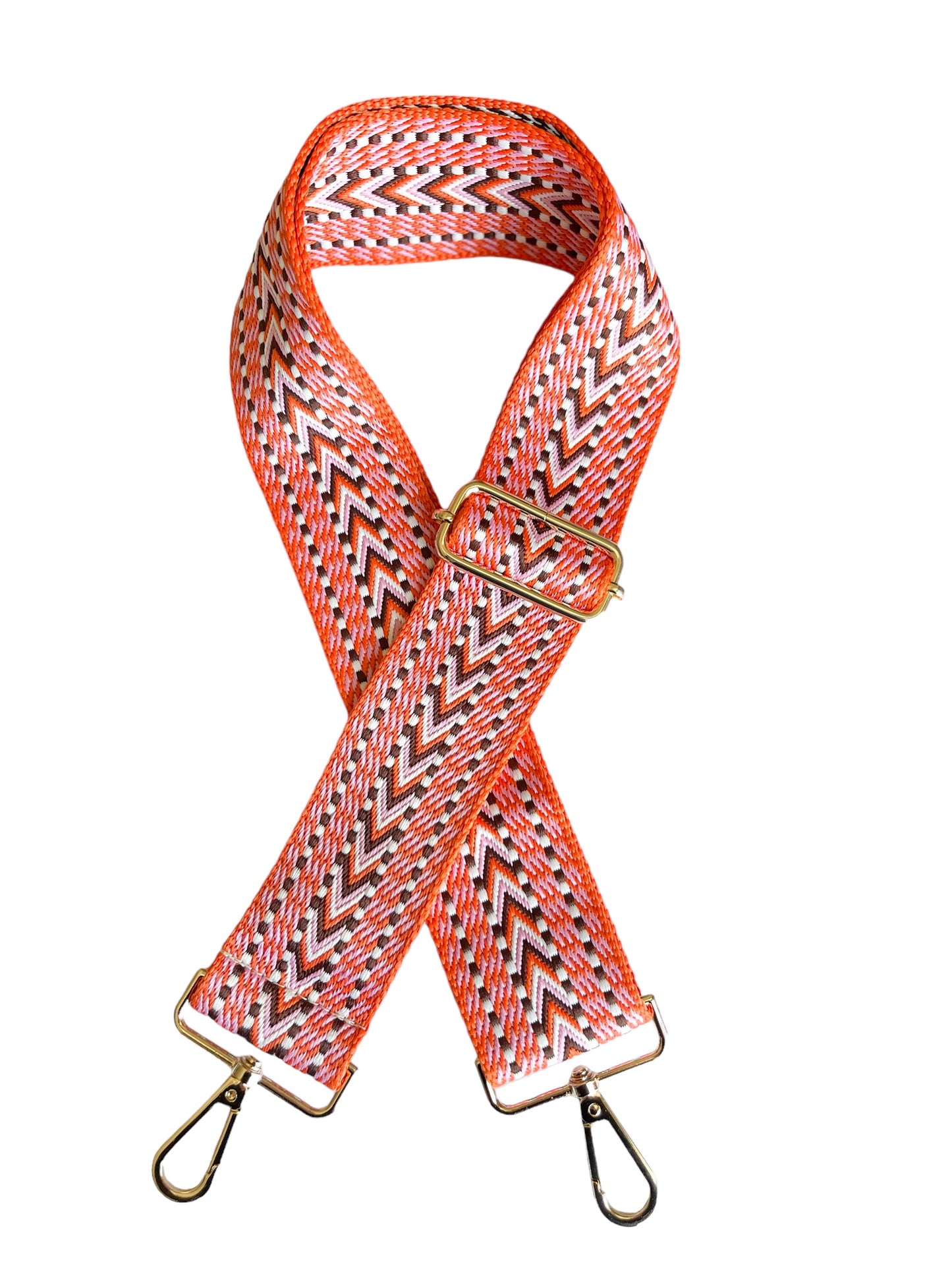 Pink & Orange Abstract Bag Strap - Gold Hardware