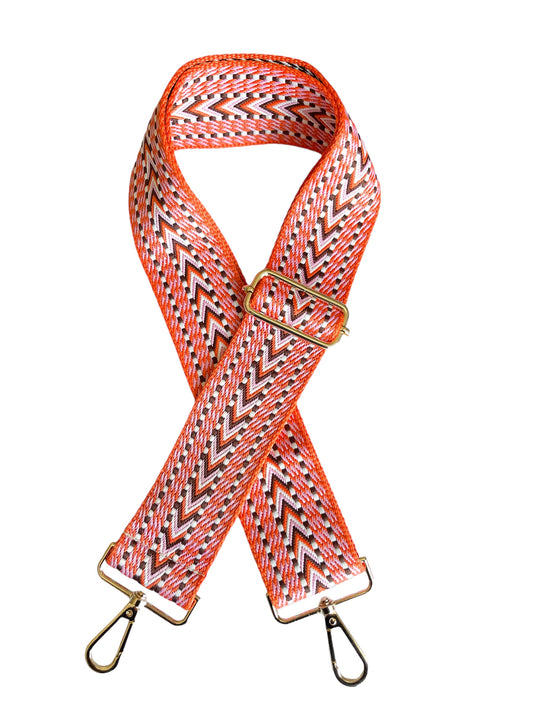 Pink & Orange Abstract Bag Strap - Gold Hardware