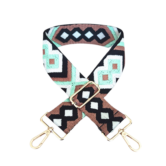 Teal & Brown Boho Bag Strap - Gold Hardware