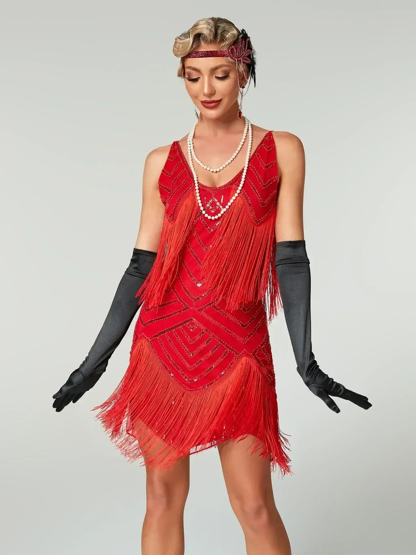 1920s Flapper Dress - Sequin Beaded Gatsby Fringe Mini - Plus Size