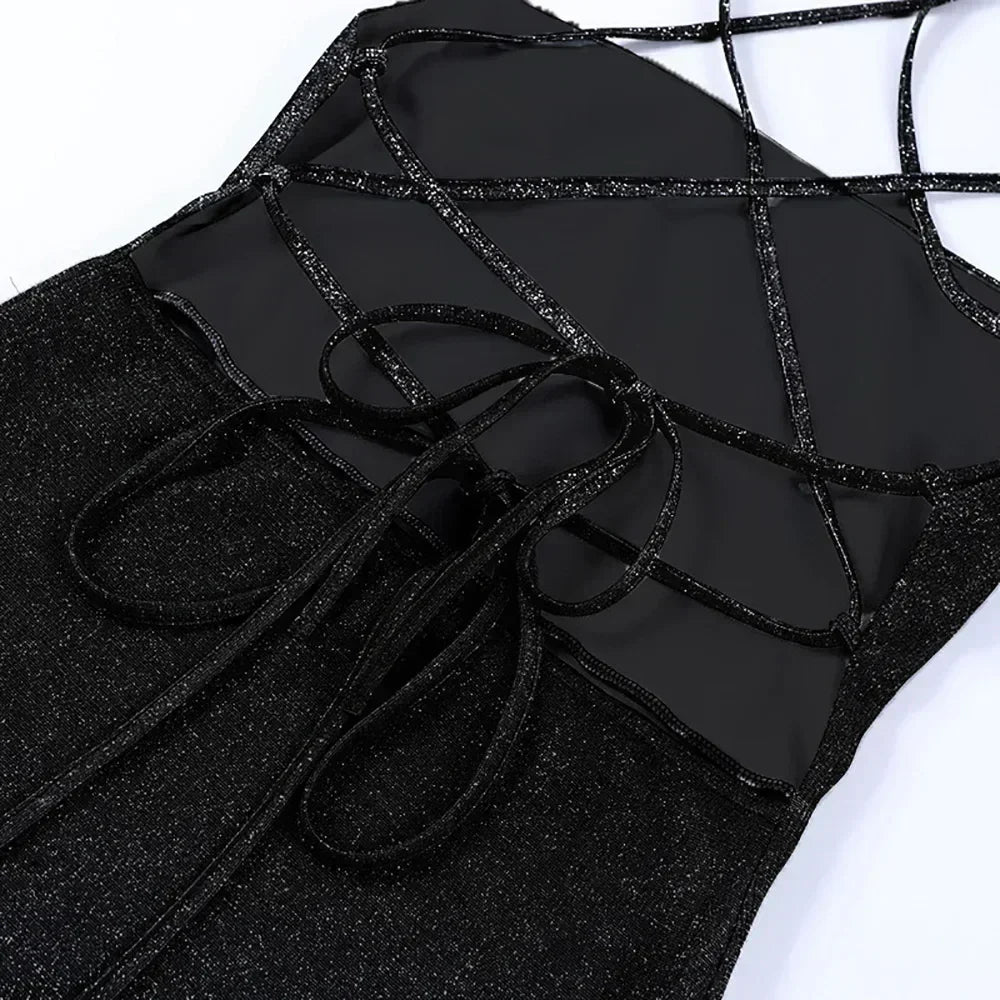 Sexy 90s Cowl-Neck Rave Dress - Glitter Y2K Clubwear | Femstylo