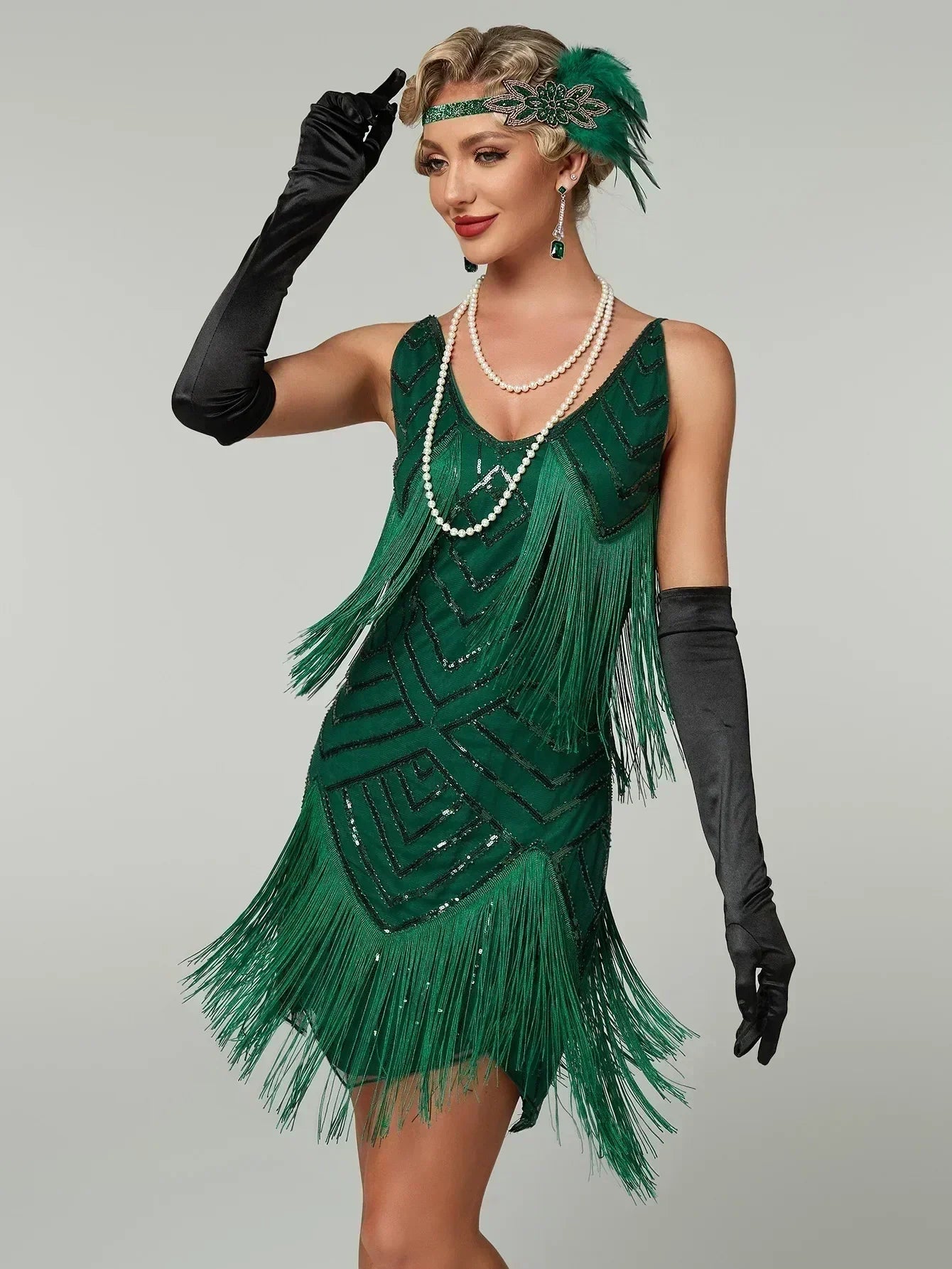 1920s Flapper Dress - Sequin Beaded Gatsby Fringe Mini - Plus Size