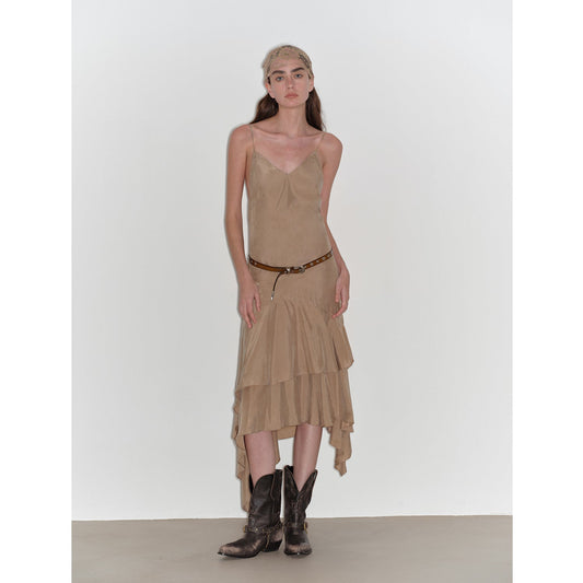 Aravelle Draped Tie-Back Midi Dress