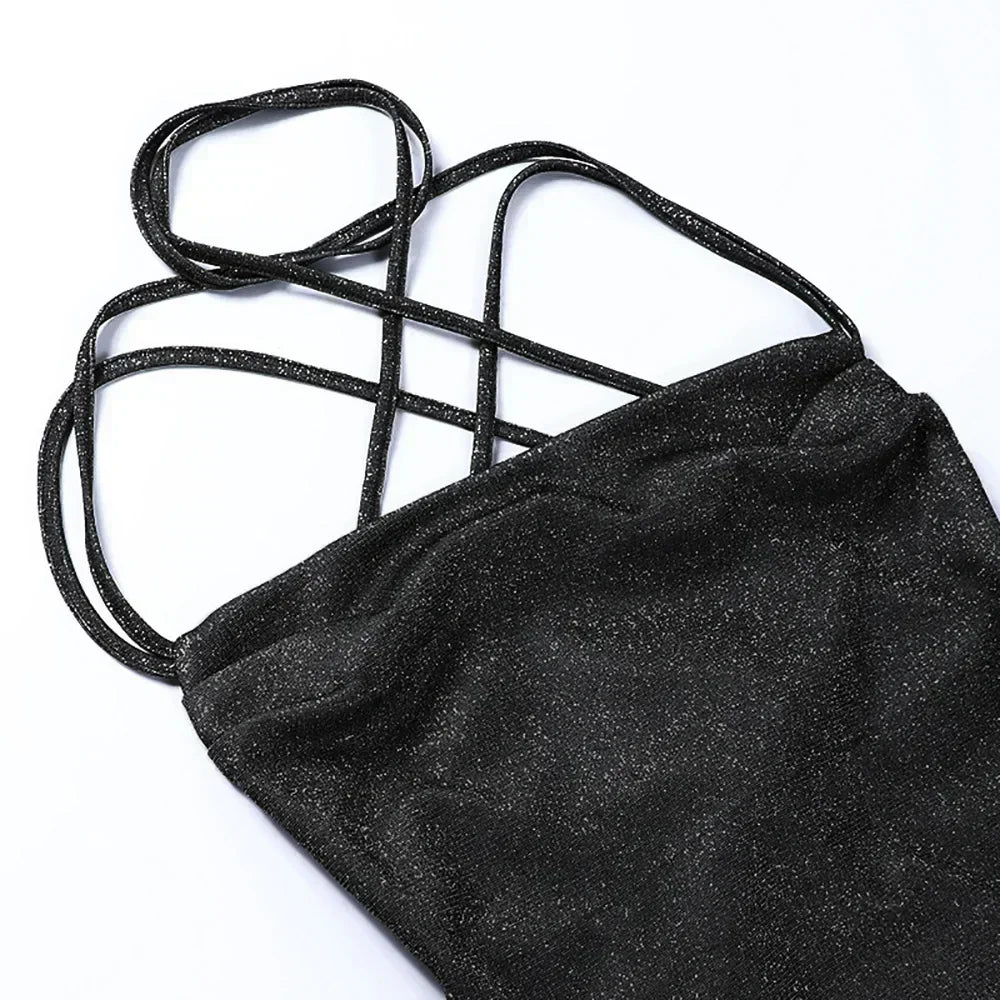 Sexy 90s Cowl-Neck Rave Dress - Glitter Y2K Clubwear | Femstylo