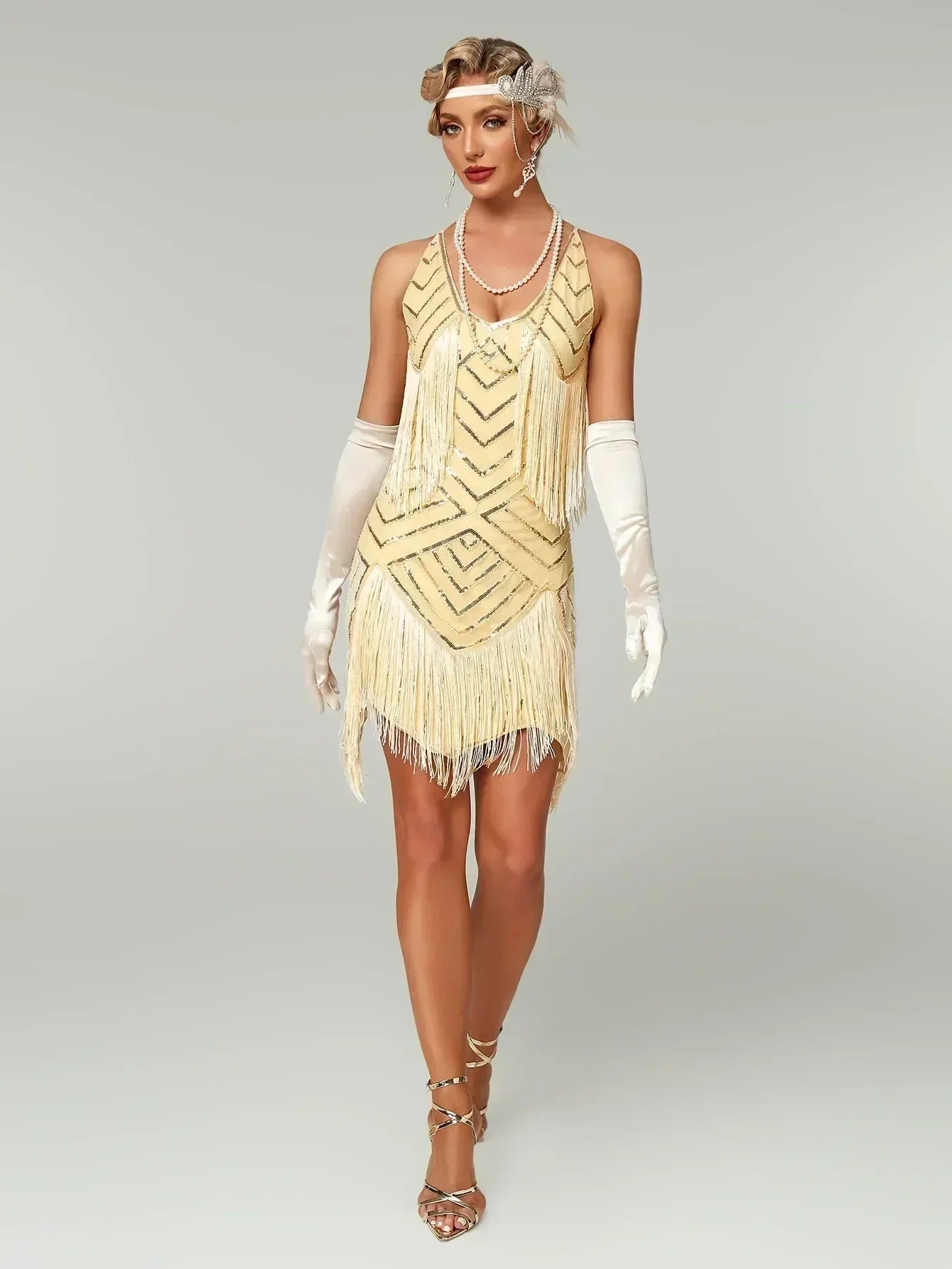 1920s Flapper Dress - Sequin Beaded Gatsby Fringe Mini - Plus Size
