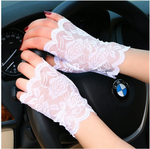 Summer Women's Thin Lace Half Finger Sun Protection Gloves