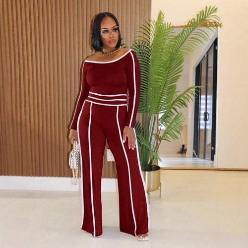 Commute Leisure Diagonal Collar Stitching High Waist Trousers Long Sleeve Two-piece Set (See size chart where applicable)