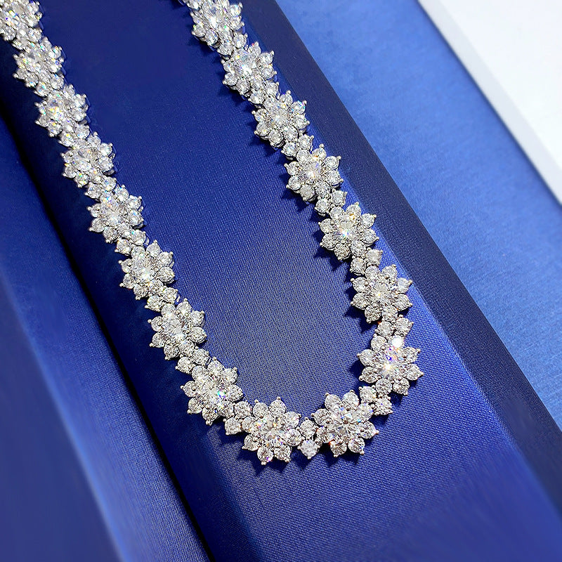 925 Silver High Carbon Diamond Sunflower Collarbone Chain.