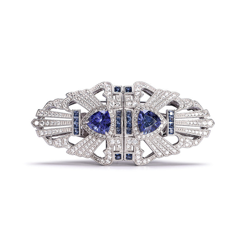 Tansang Blue Vintage Scarf Buckle Neckline Clip 925 Sterling Silver Brooch.