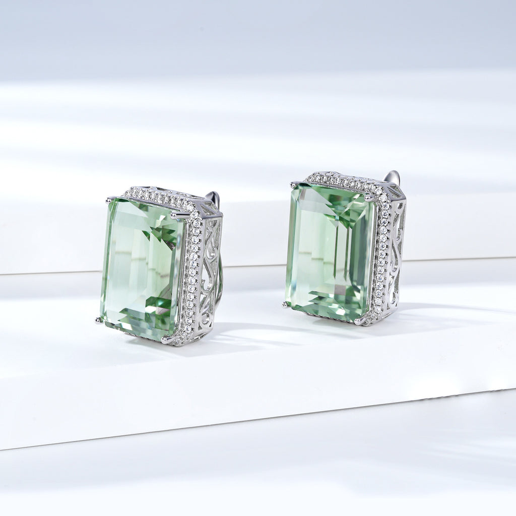 Luxurious And High-grade Natural Green Crystal Earrings, Fashionable Design, S925 Silver.