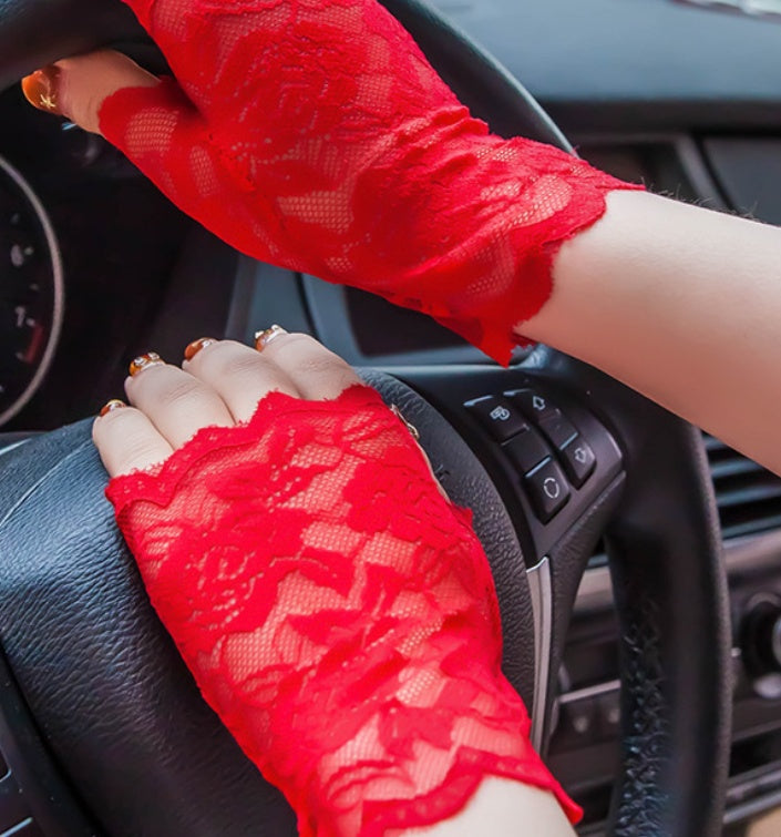 Summer Women's Thin Lace Half Finger Sun Protection Gloves