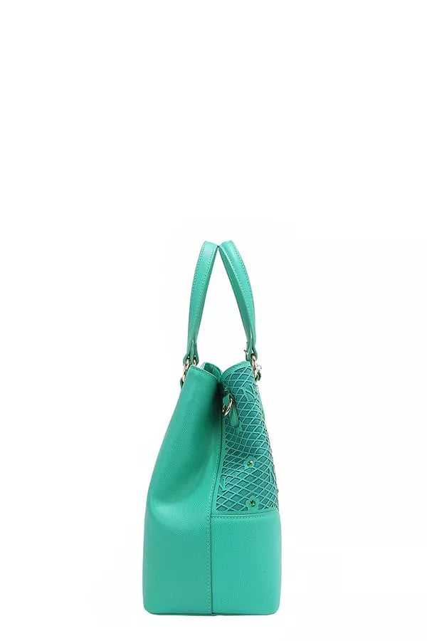 Nicole Lee USA Monogram Pattern Handbag with Rhinestones Decor