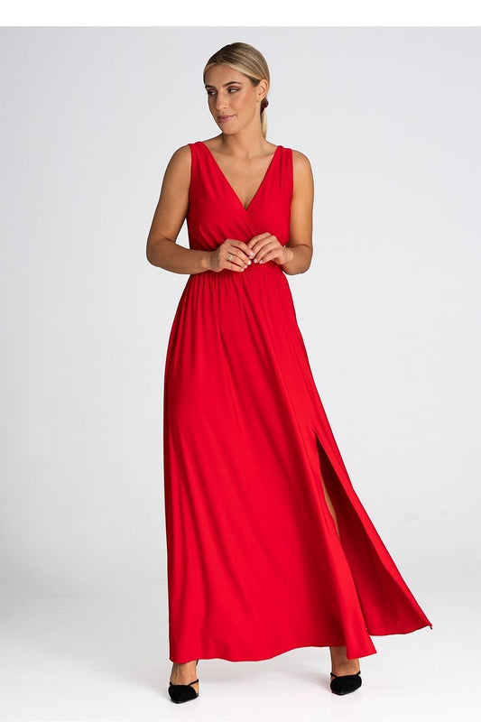 Delvanna V-Neck Maxi Dress with Slit