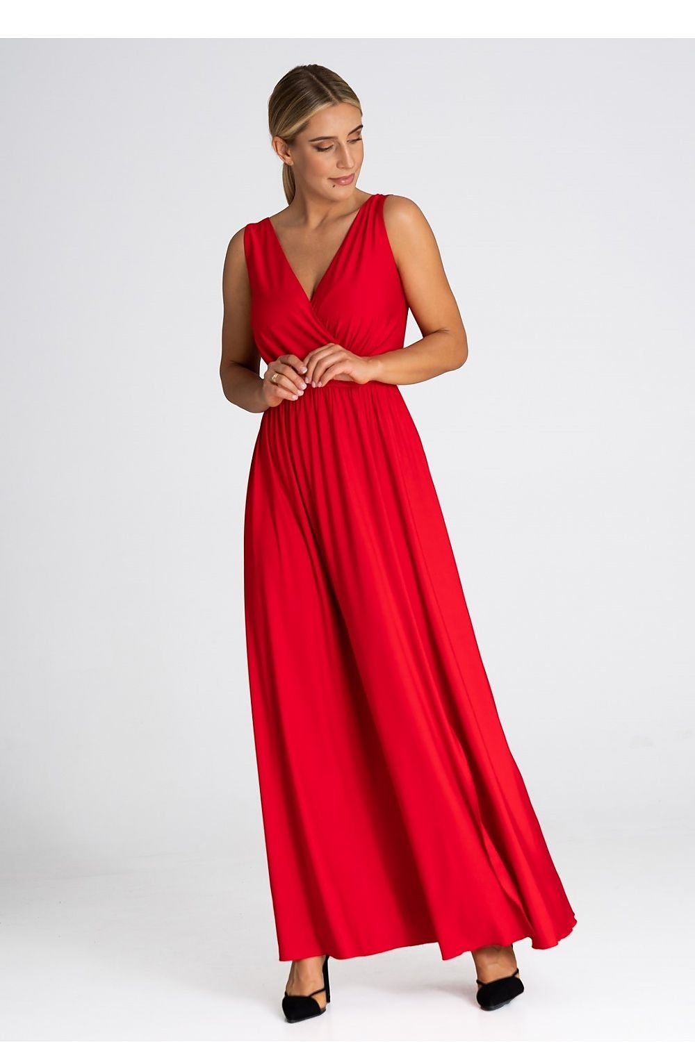Delvanna V-Neck Maxi Dress with Slit