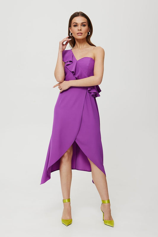 Anverelle One-Shoulder Dress with Ruffle and Wrap Skirt