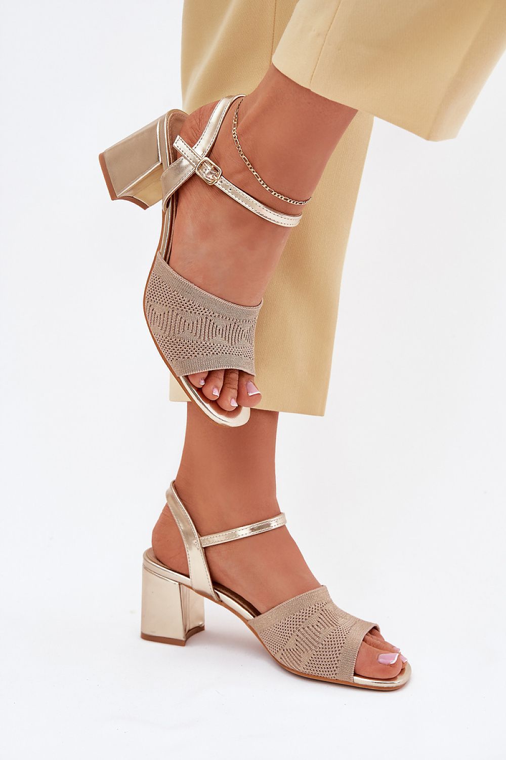 Lureciane Mixed-Media Column Heel Sandals