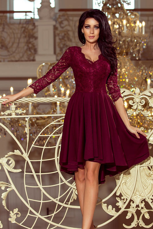 Nivelle Burgundy Lace High-Low Dress