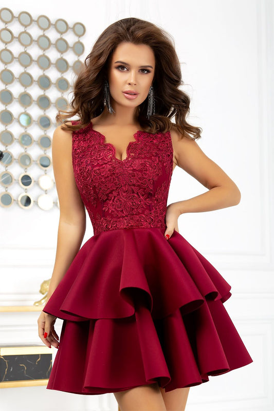 Delia Lace Frill Evening Dress