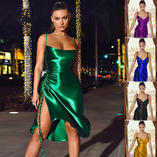 Sophisticated Liquid - satin side slit dress