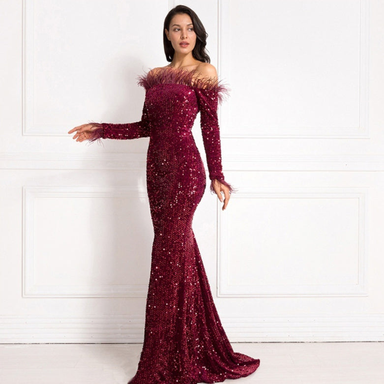Off-the-shoulder Fishtail Party Formal Dress (See size chart where applicable)
