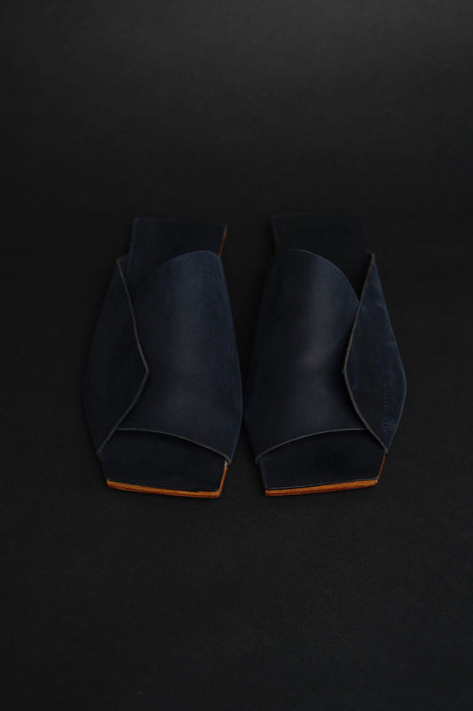 Amos Handcrafted Navy Leather Slides